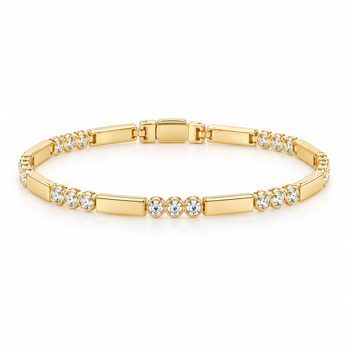 Yellow Gold Bar & Bezel Station Tennis Bracelet