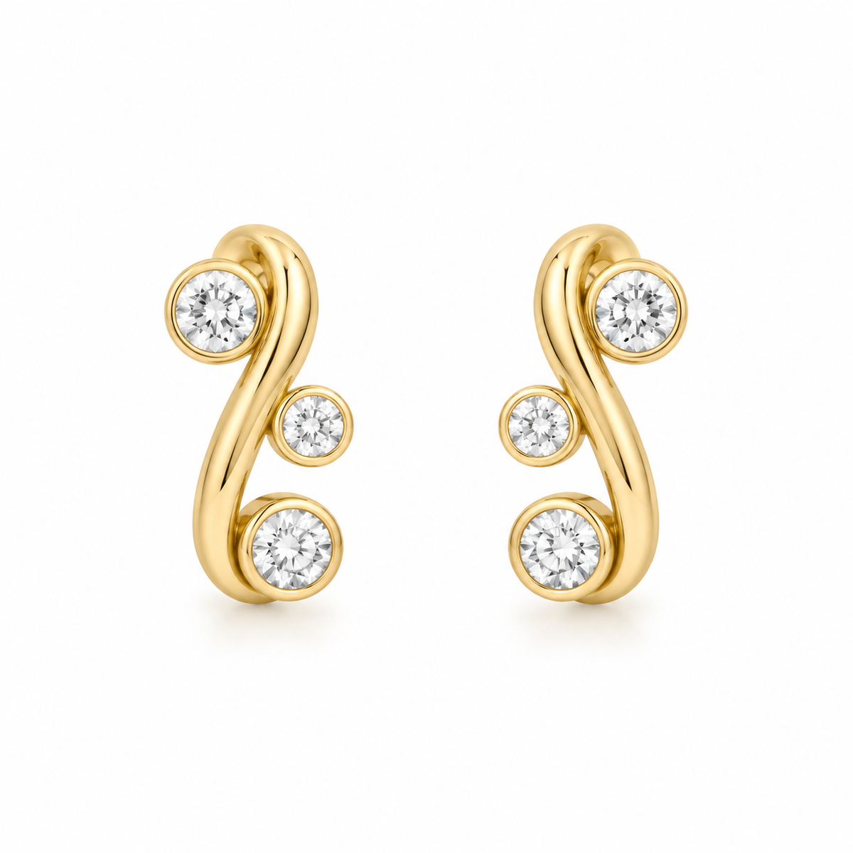 Gold Twist Diamond Stud Earrings