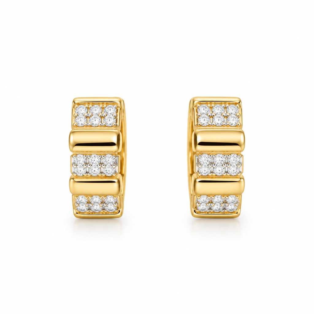 Yellow Gold Segmented Pave Huggie Earrings