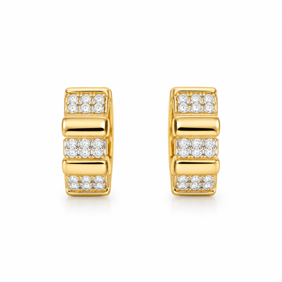 Yellow Gold Segmented Pave Huggie Earrings
