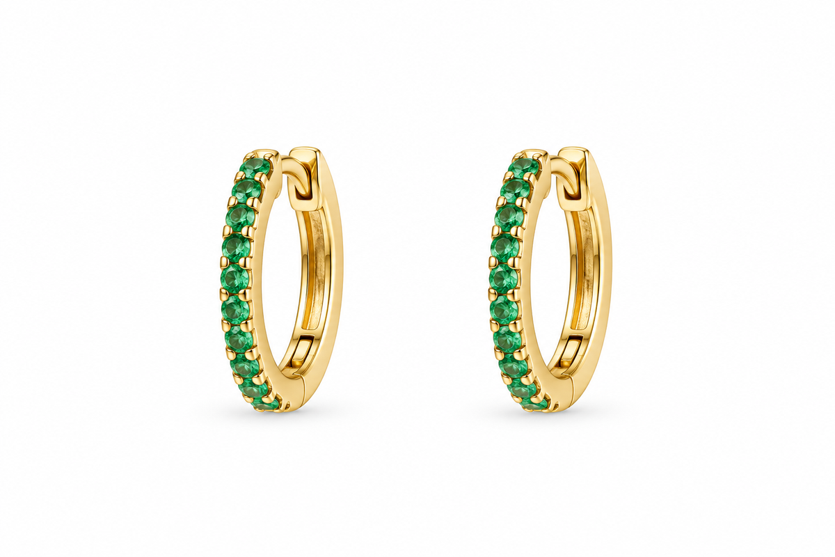 Emerald Stone Huggie Earrings