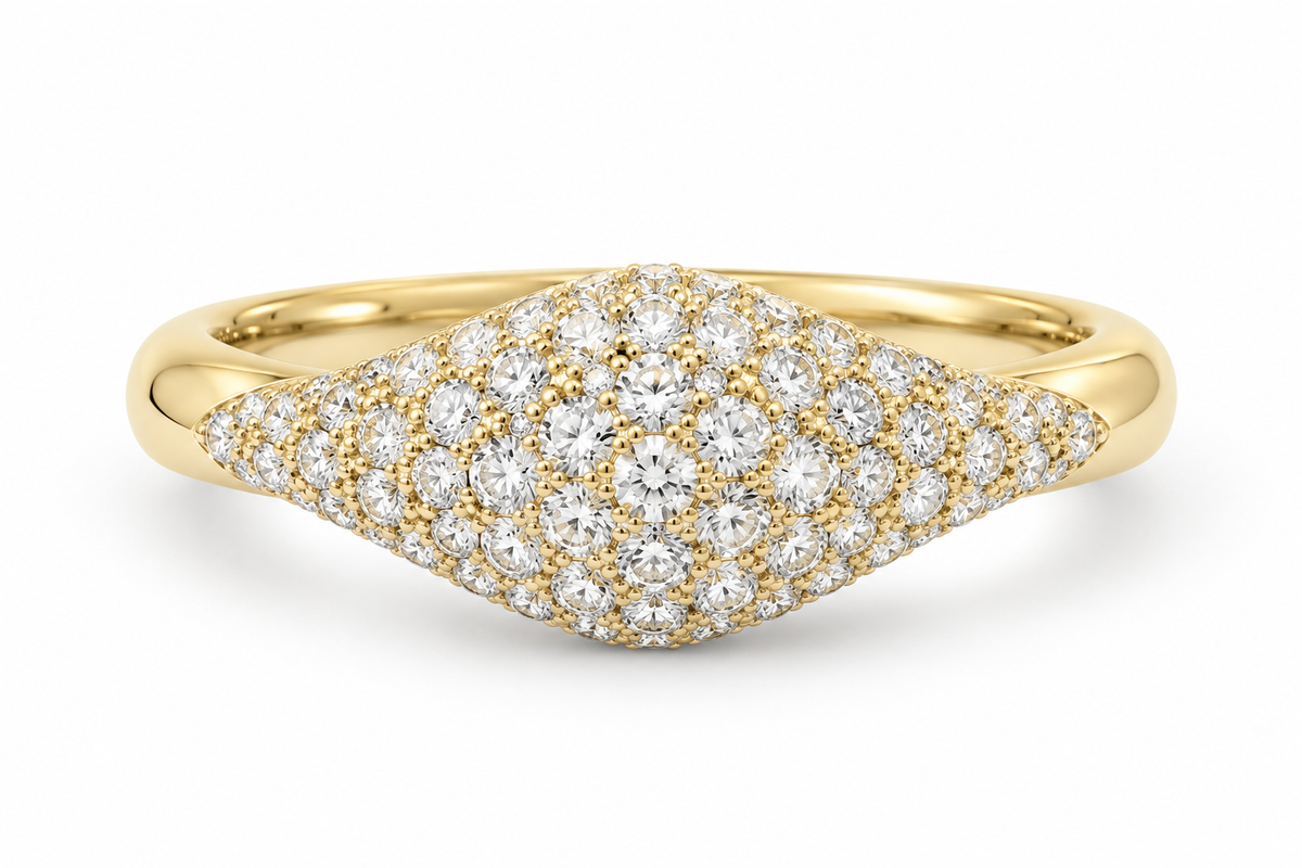 Yellow Gold Pave Marquise Pinky Ring