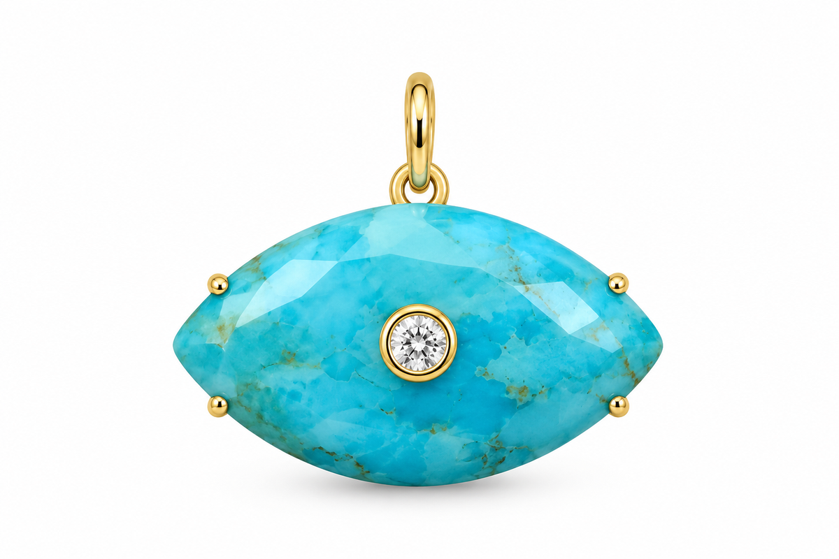 Yellow Gold Turquoise Evil Eye Pendant