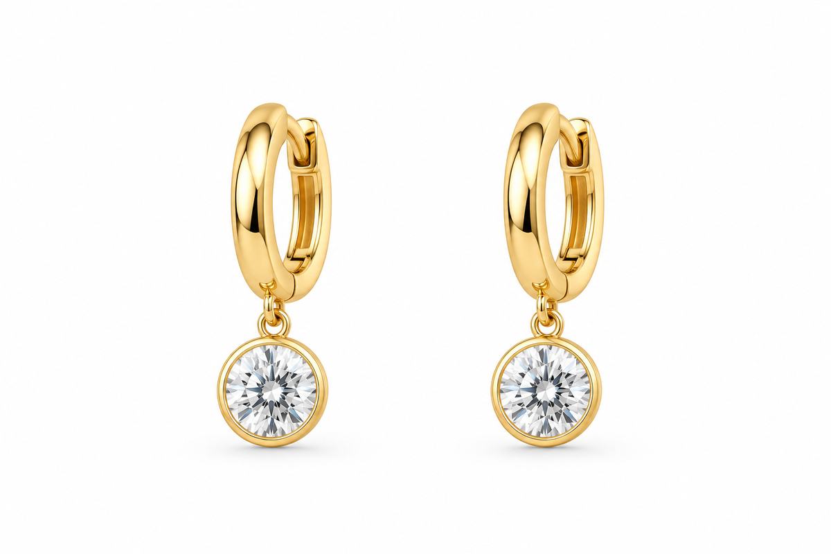 Yellow Gold Lab Grown Drop Hoop Earrings