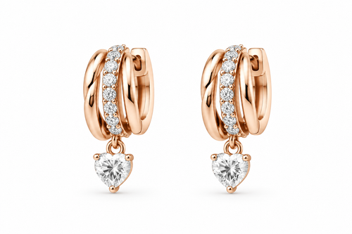 Rose Gold Triple Hoop Heart Lab Grown Drop Earrings in 18K rose gold
