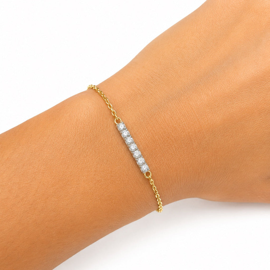 Yellow Gold Lab Prong-Set Bar Chain Bracelet