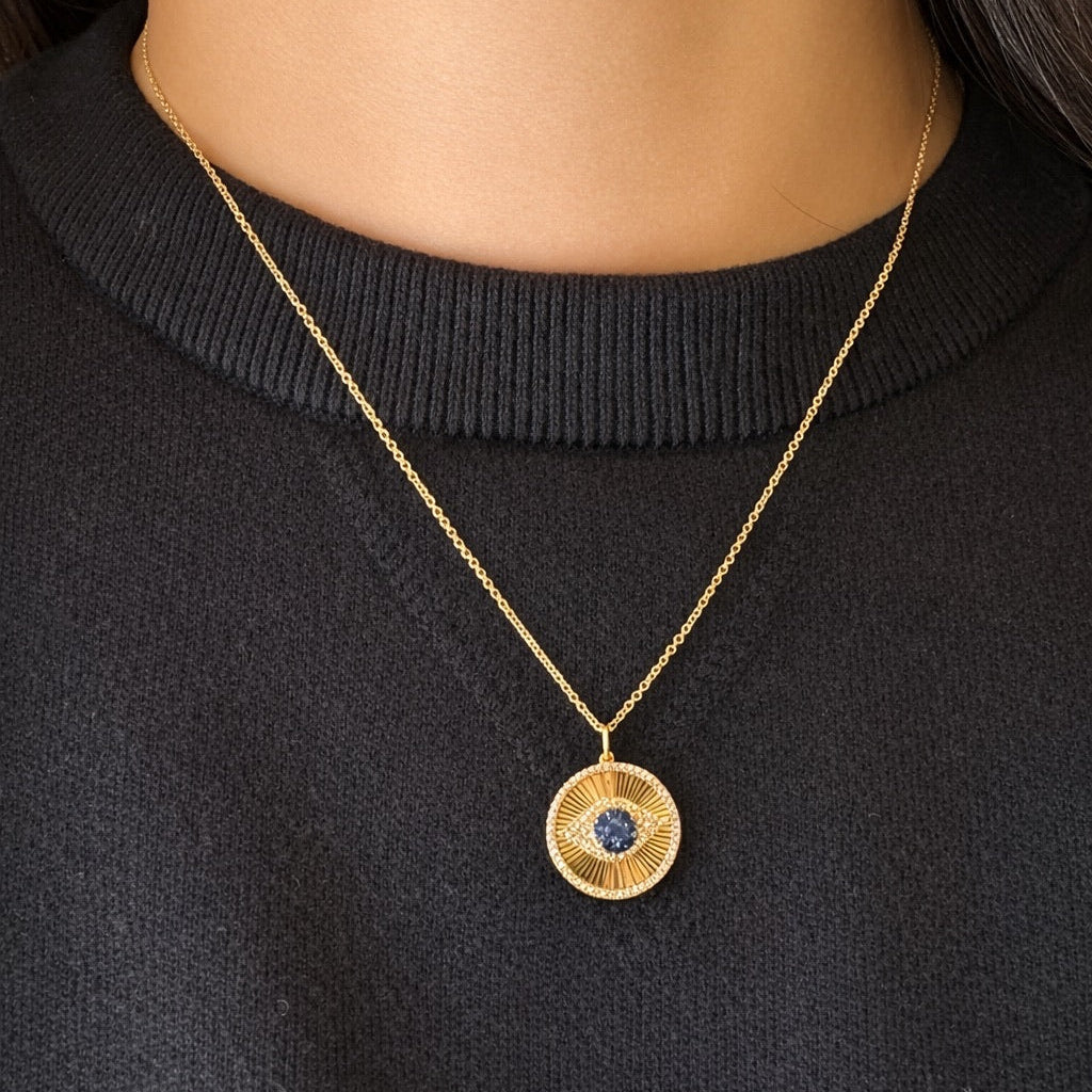 Sapphire Sunburst Medallion Necklace