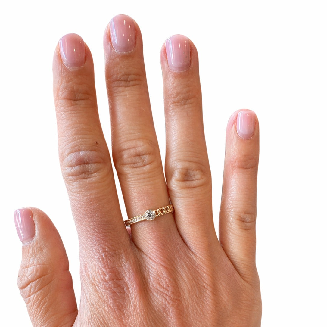 Yellow Gold Diamond Chain-Detail Ring