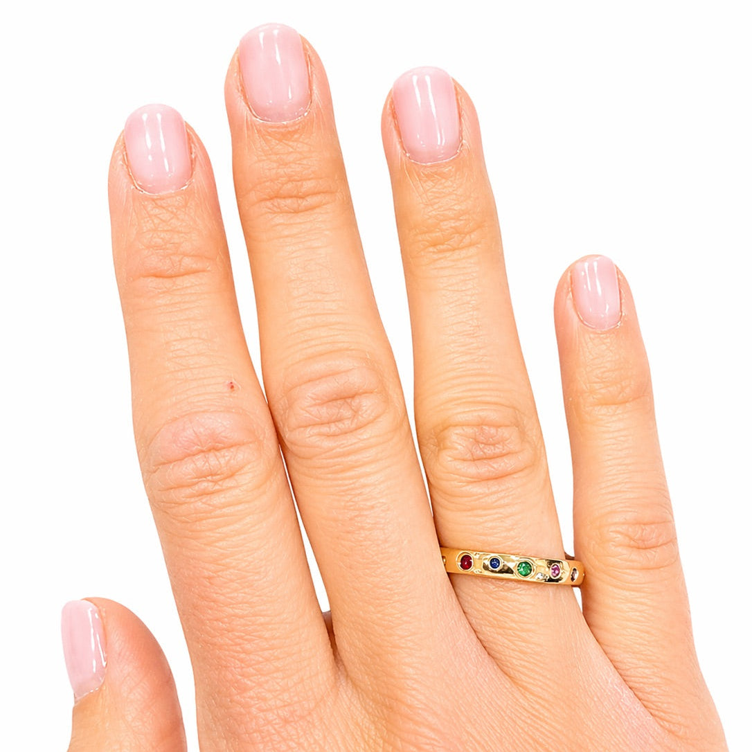 Yellow Gold Rainbow Multi-Gemstone Band Ring