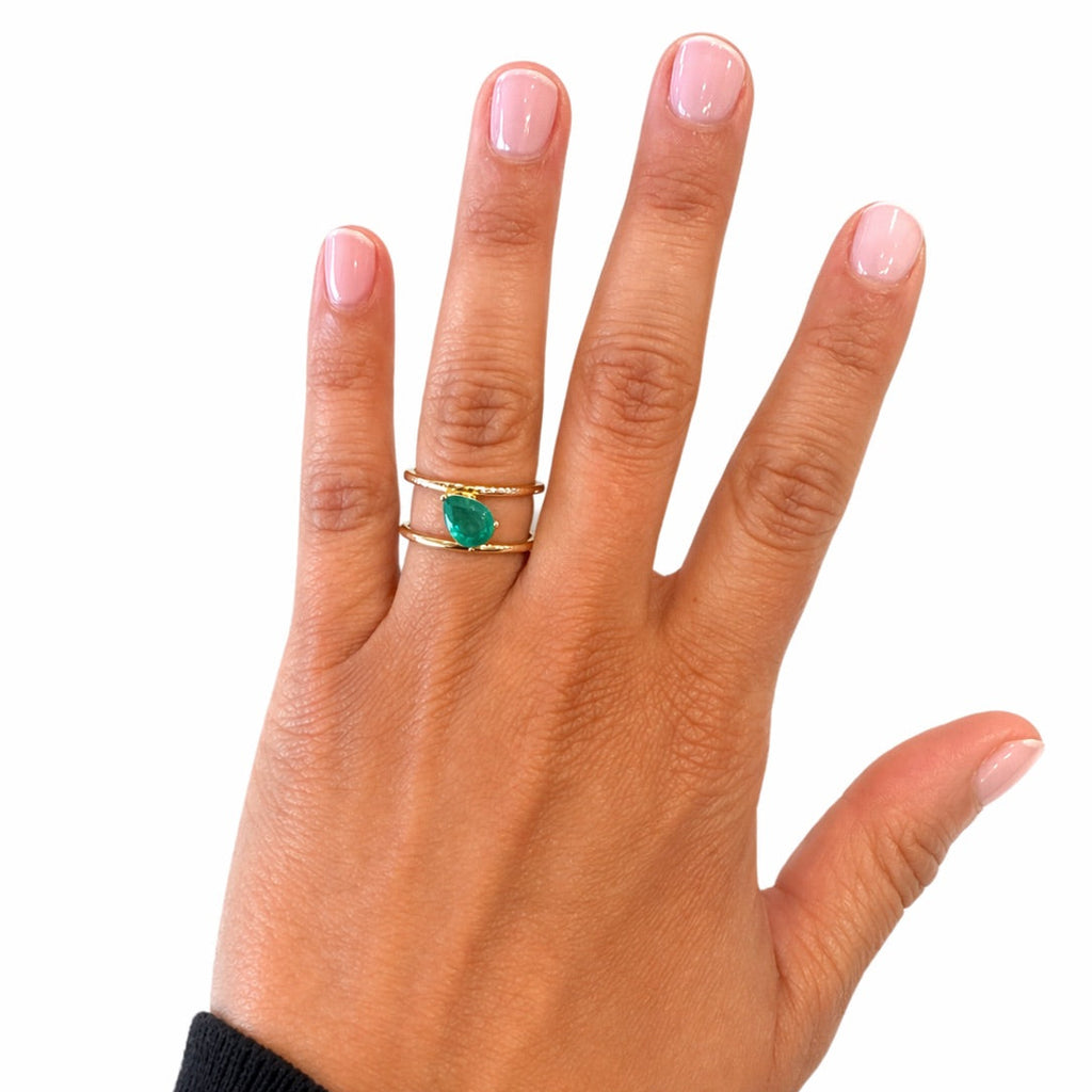 Gold Pear-Cut Emerald Double Band Ring