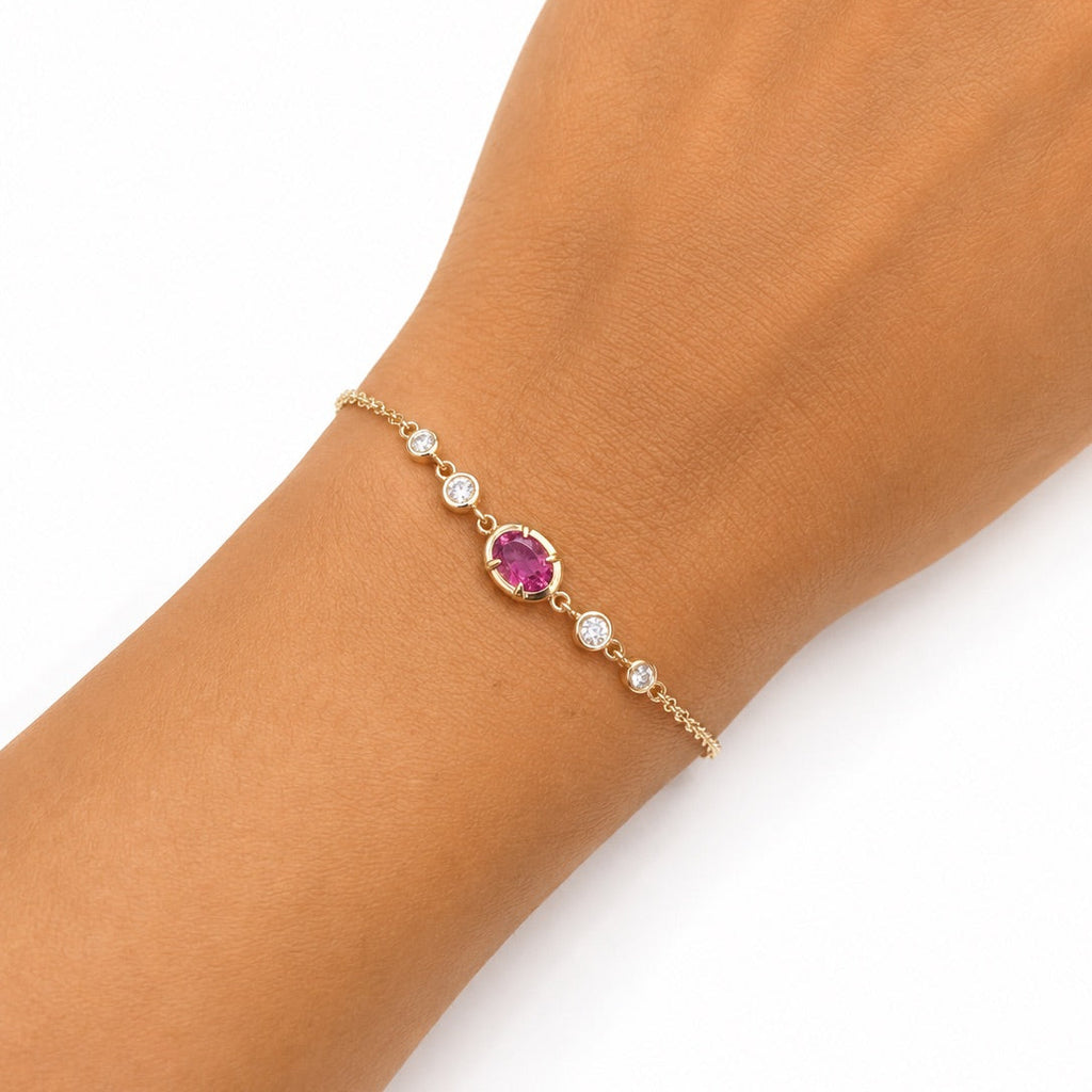 Oval Ruby & Diamond Station Chain Bracelet