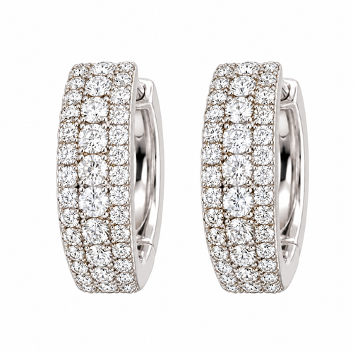 White Gold Double Row Pave Huggie Earrings
