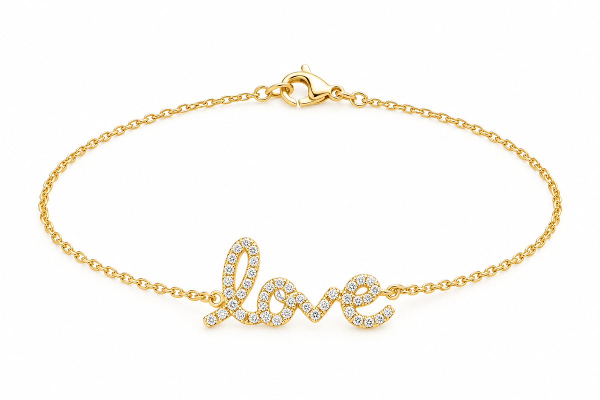 Love Letter Diamond Script Bracelet in 14K yellow gold