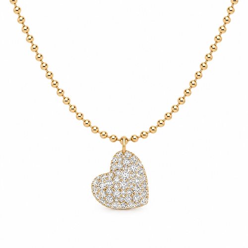 Yellow Gold Pave Heart Pendant Necklace in 18K yellow gold