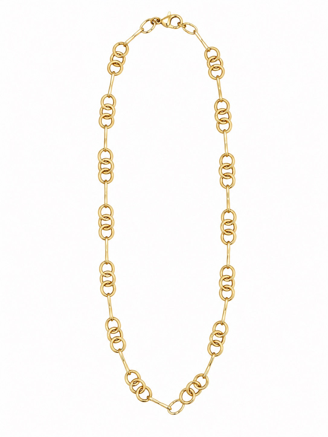 Yellow Gold Bar & Double Ring Link Chain