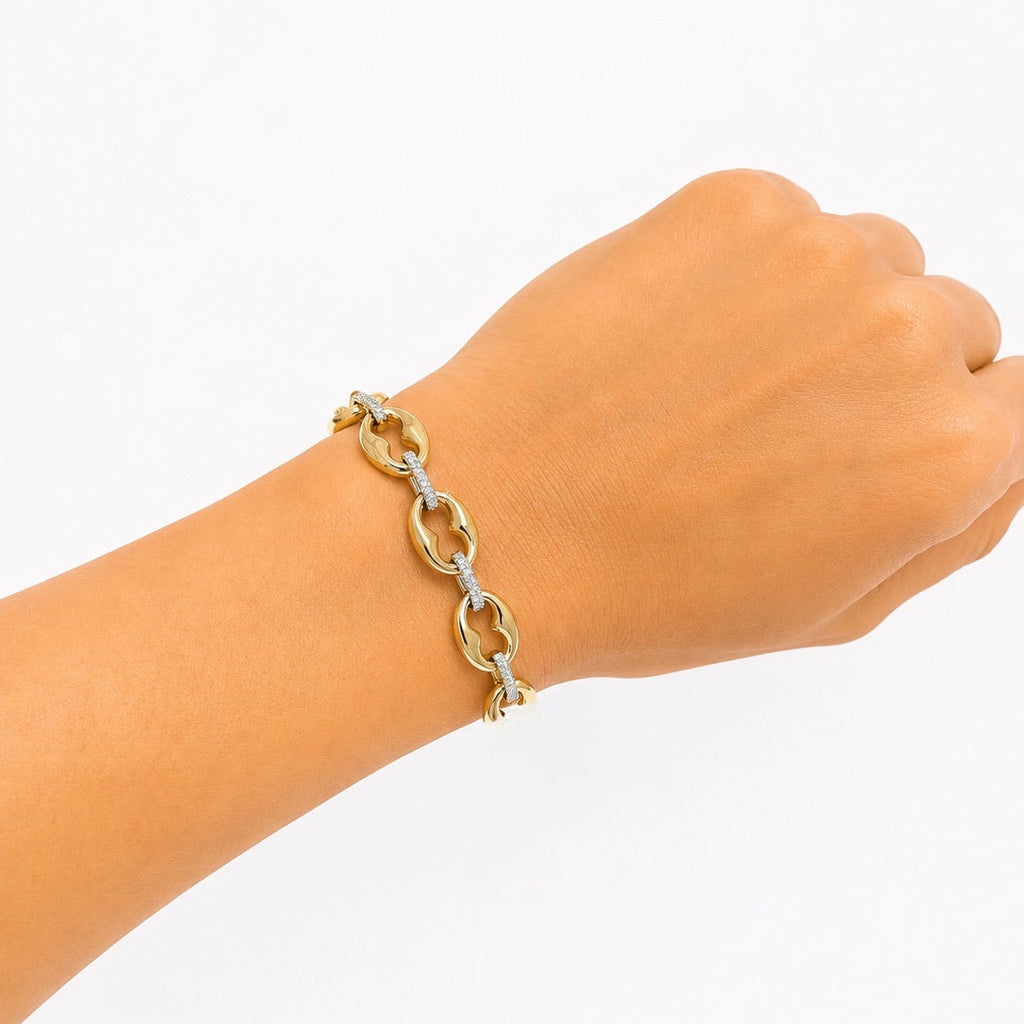 Yellow Gold Mariner Link Bracelet with Pave Bar Connector