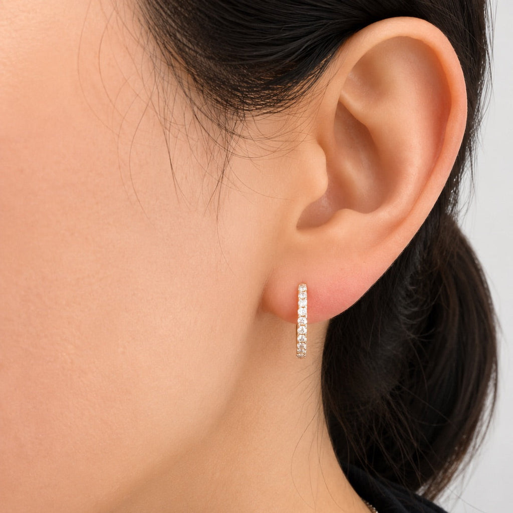 Yellow Gold Thick Small Pave Huggie Earrings