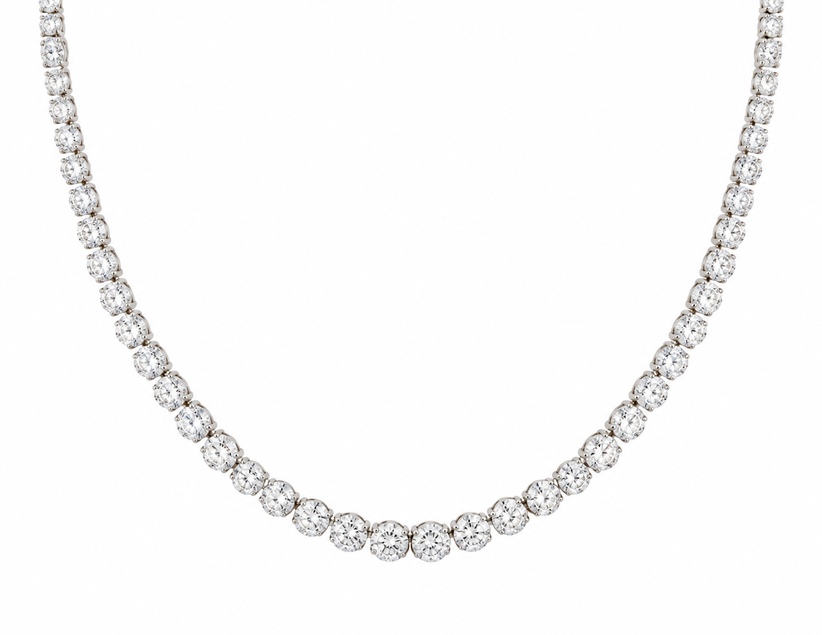 Jenna Johnson White Gold Round Stones Lab Tennis Necklace