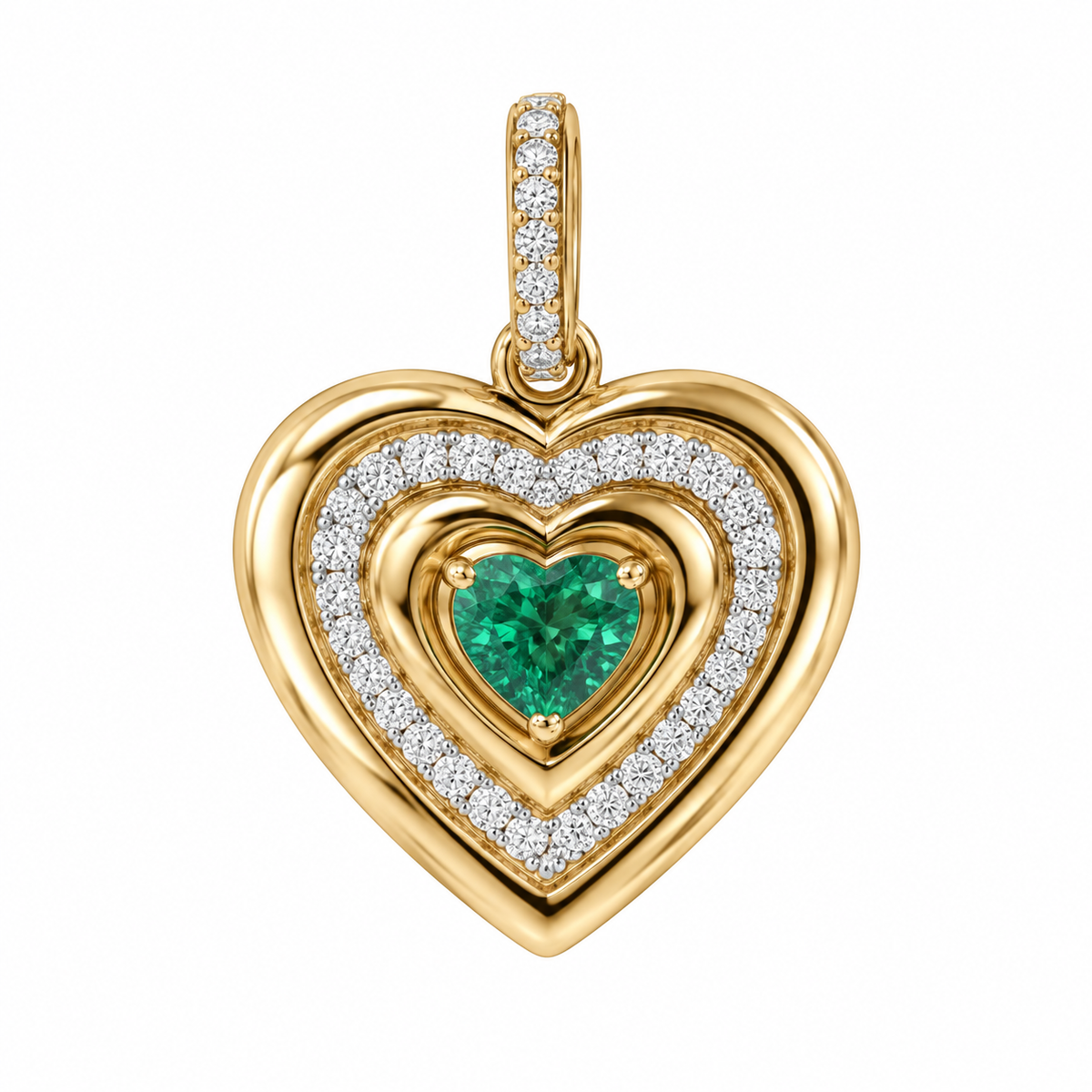 Emerald Heart Halo Charm in 14K gold