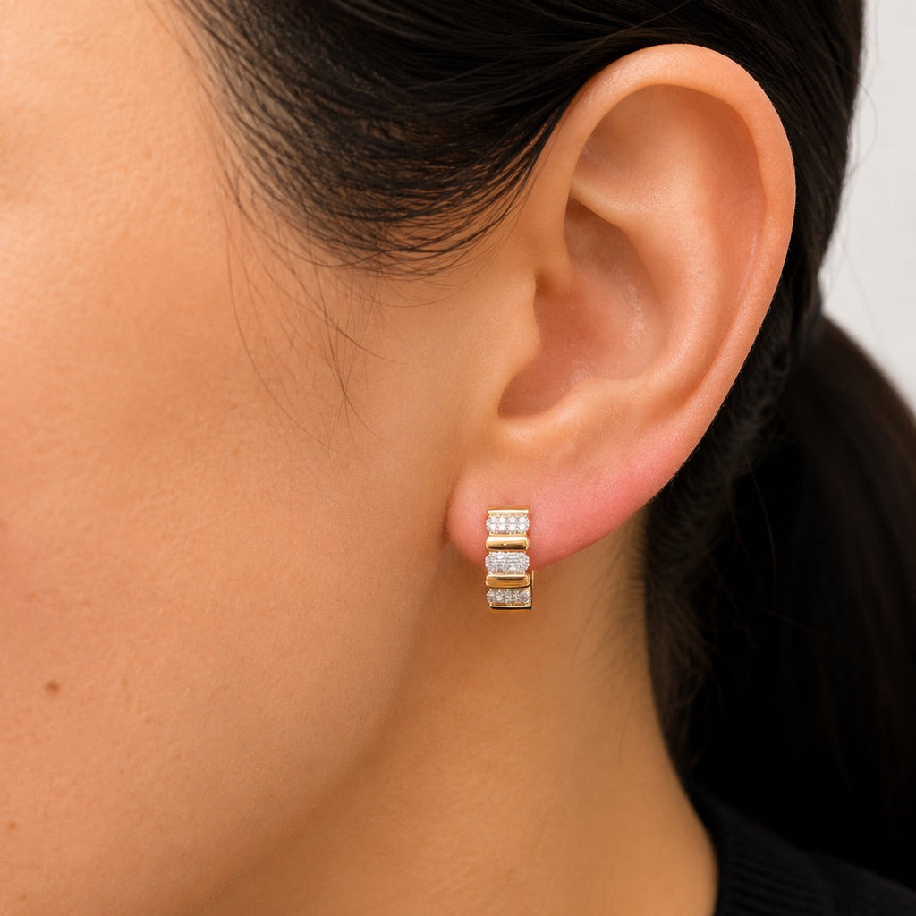 Yellow Gold Segmented Pave Huggie Earrings