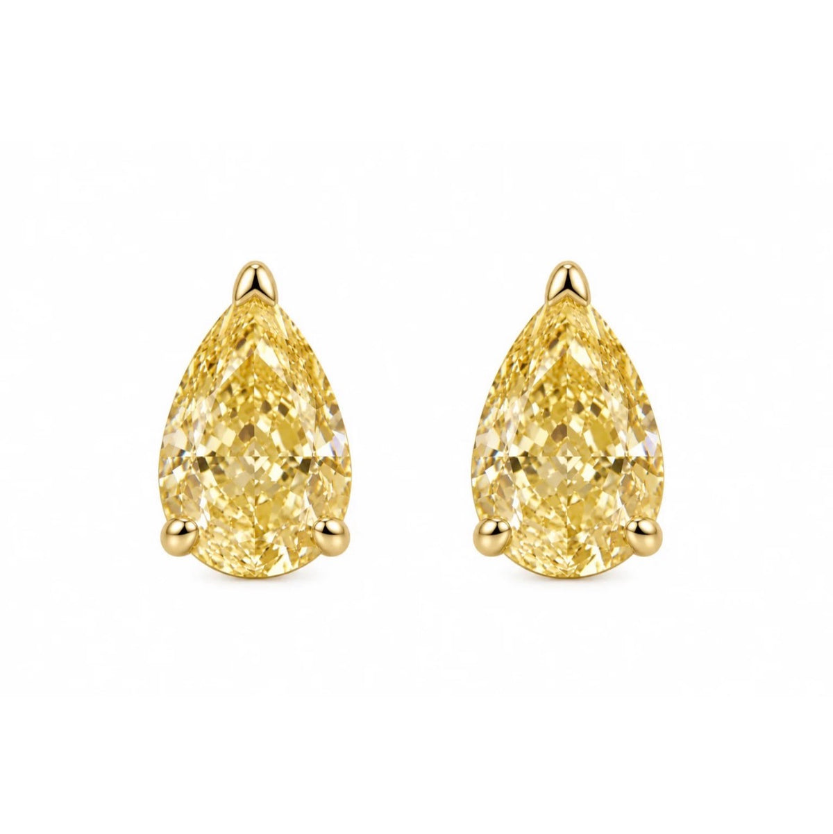 4 CT Total Yellow Lab Diamond Pear Studs - 3 Prong Martini Mounting in 14K yellow gold
