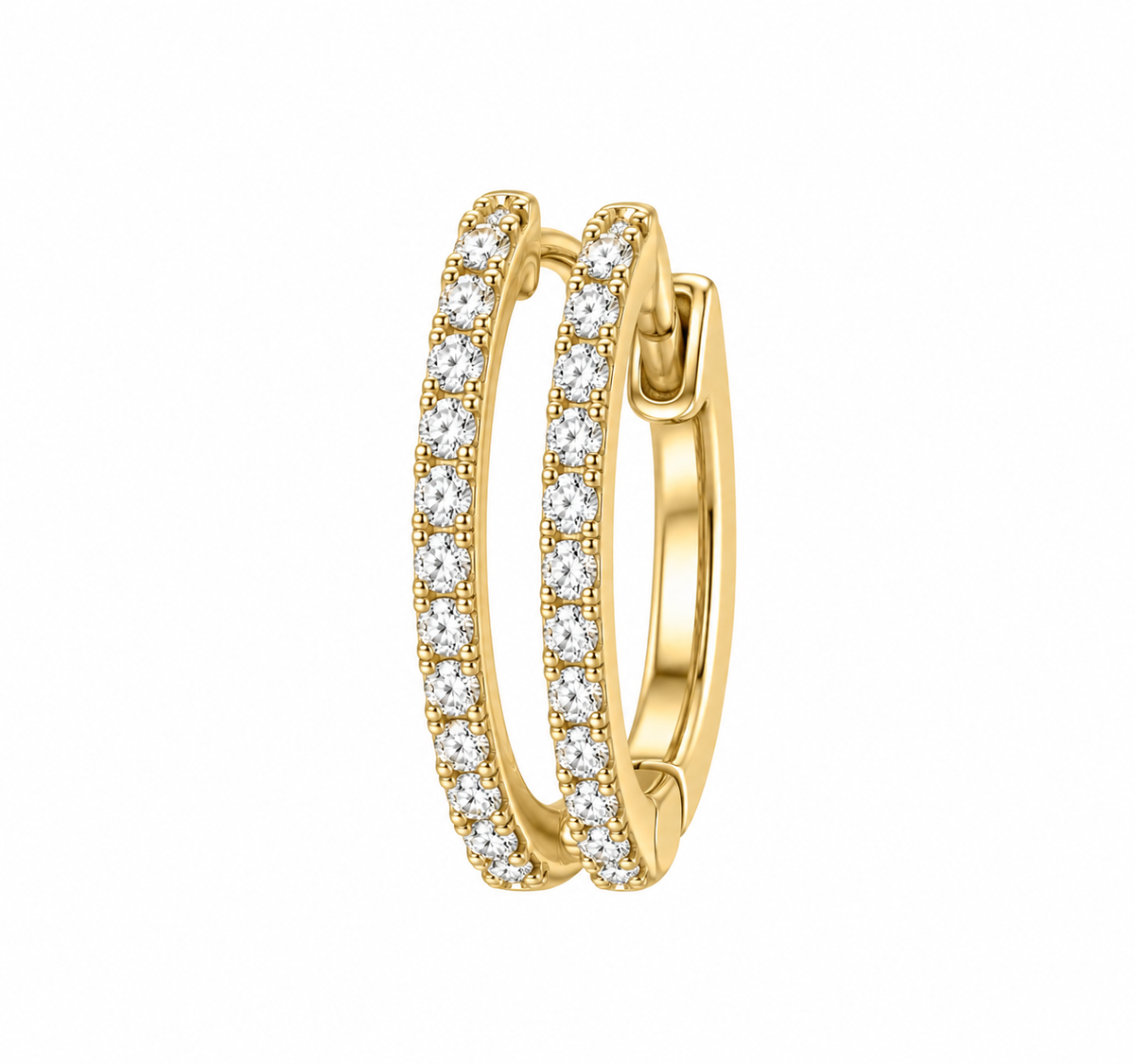 Diamond Pavé Huggie Hoop with Diamond Drop in 14K gold