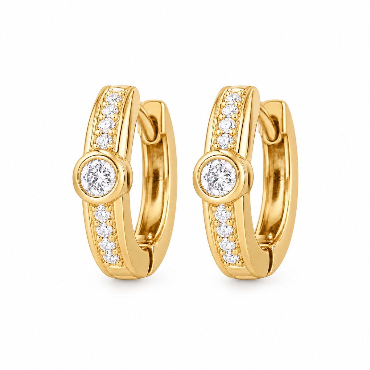 Yellow Gold Bezel-Set Diamond Huggie Earrings