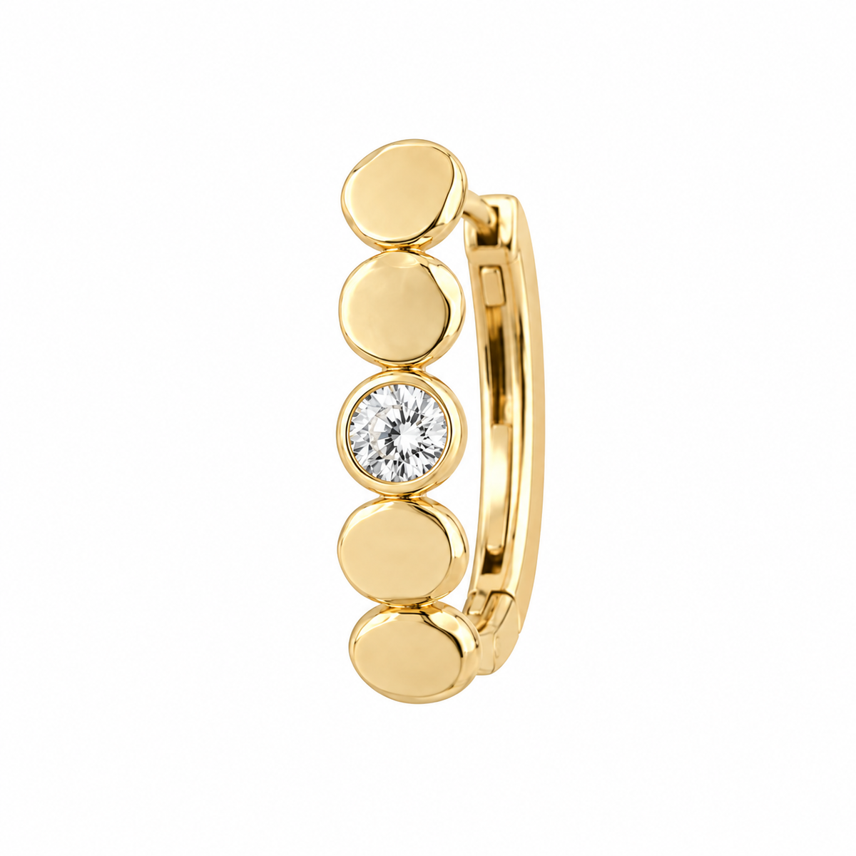 Diamond Disc Yellow Gold Hoop Earrings