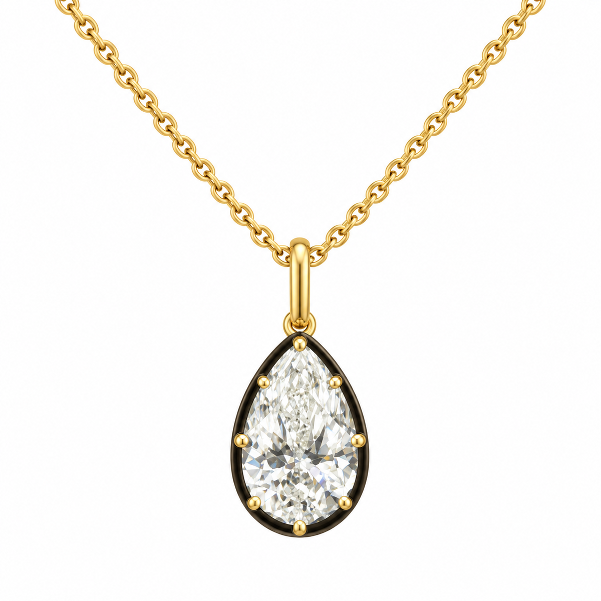 Black Rhodium Lab Pear Cut Necklace