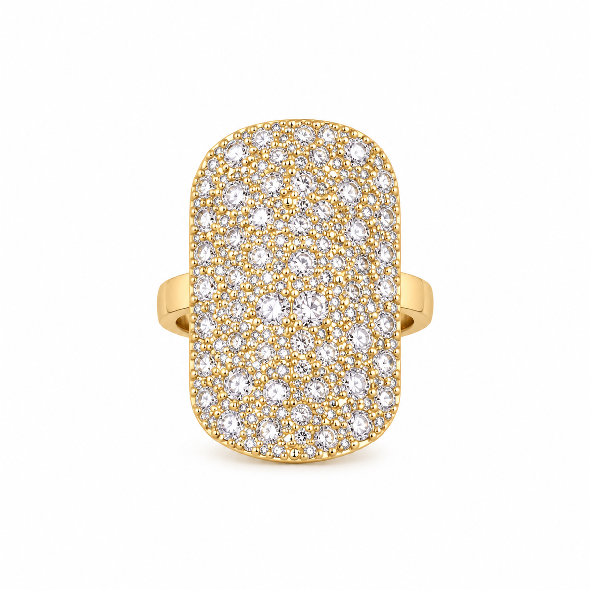 Yellow Gold Large Pave Rectangle Ring in 18K yellow gold
