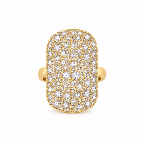 Yellow Gold Large Pave Rectangle Ring in 18K yellow gold