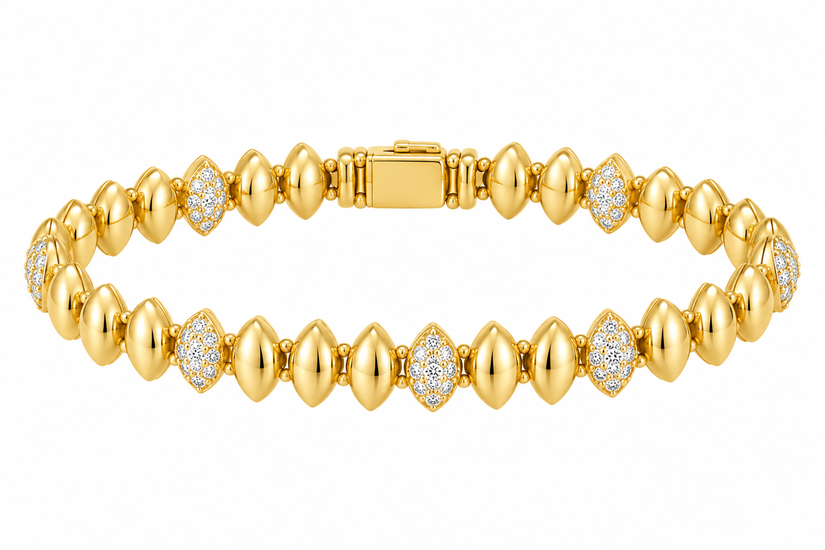 Marquise and Diamond Tennis Bracelet in 14K yellow gold