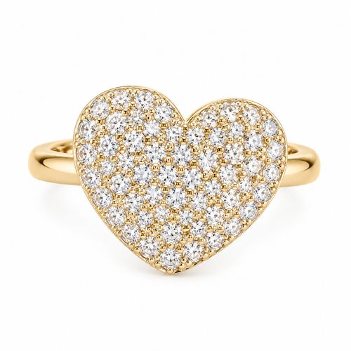 Pave Heart Statement Ring in 14K yellow gold