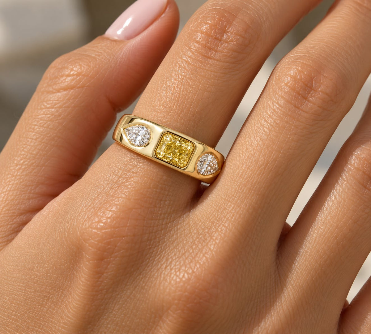 Yellow & White Lab Grown Diamond Three-Stone Ring
