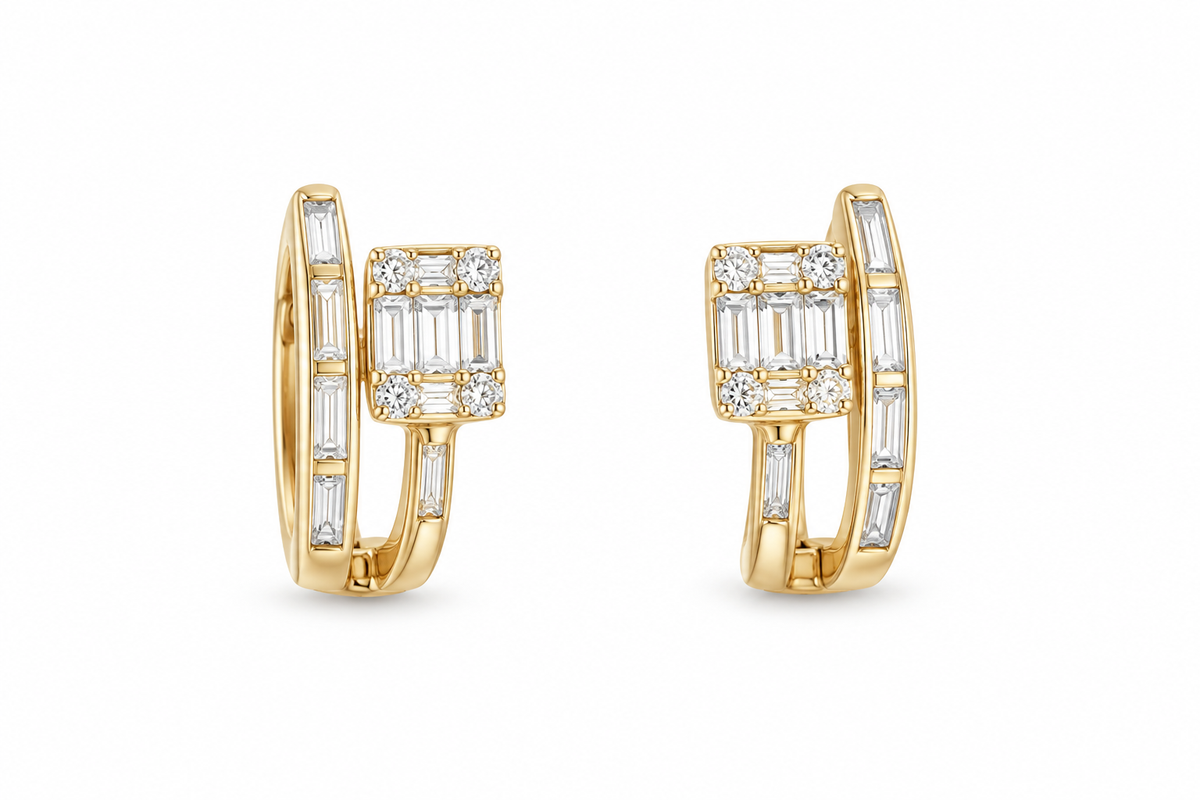 Deco Baguette Huggie Earrings