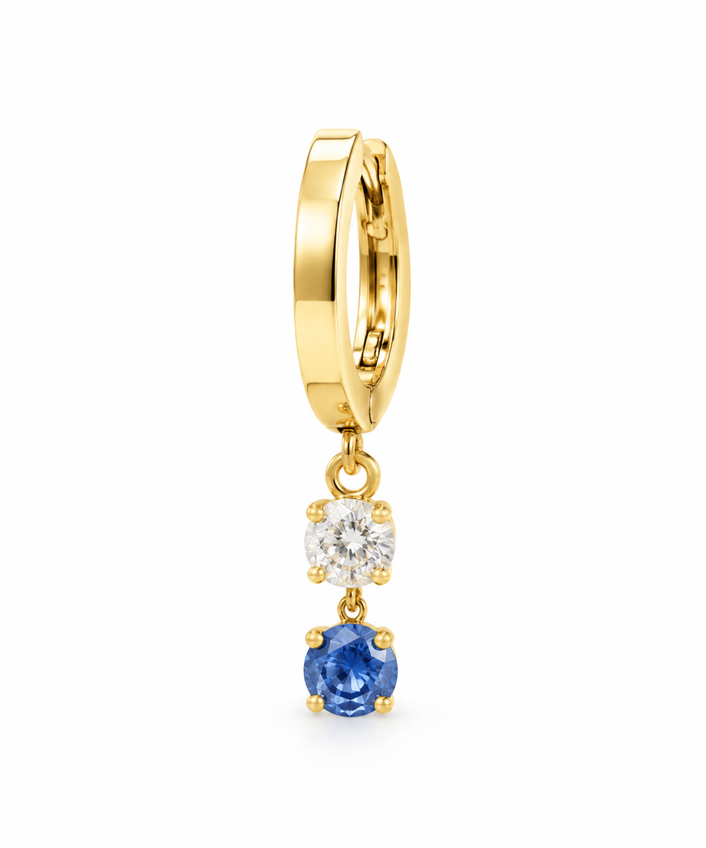 Lab Grown Diamond & Sapphire Huggie Drop Earrings