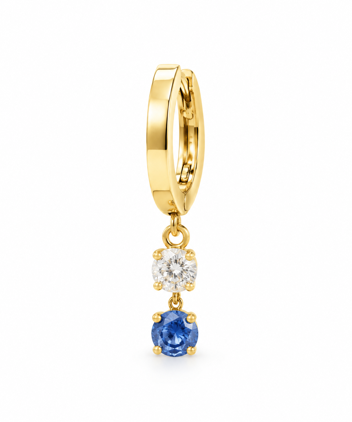 Lab Grown Diamond & Sapphire Huggie Drop Earrings