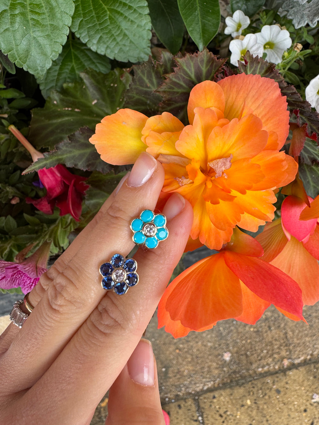 Navy Flower Earring