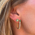 Diamond and Emerald Oval Elongated Hoop