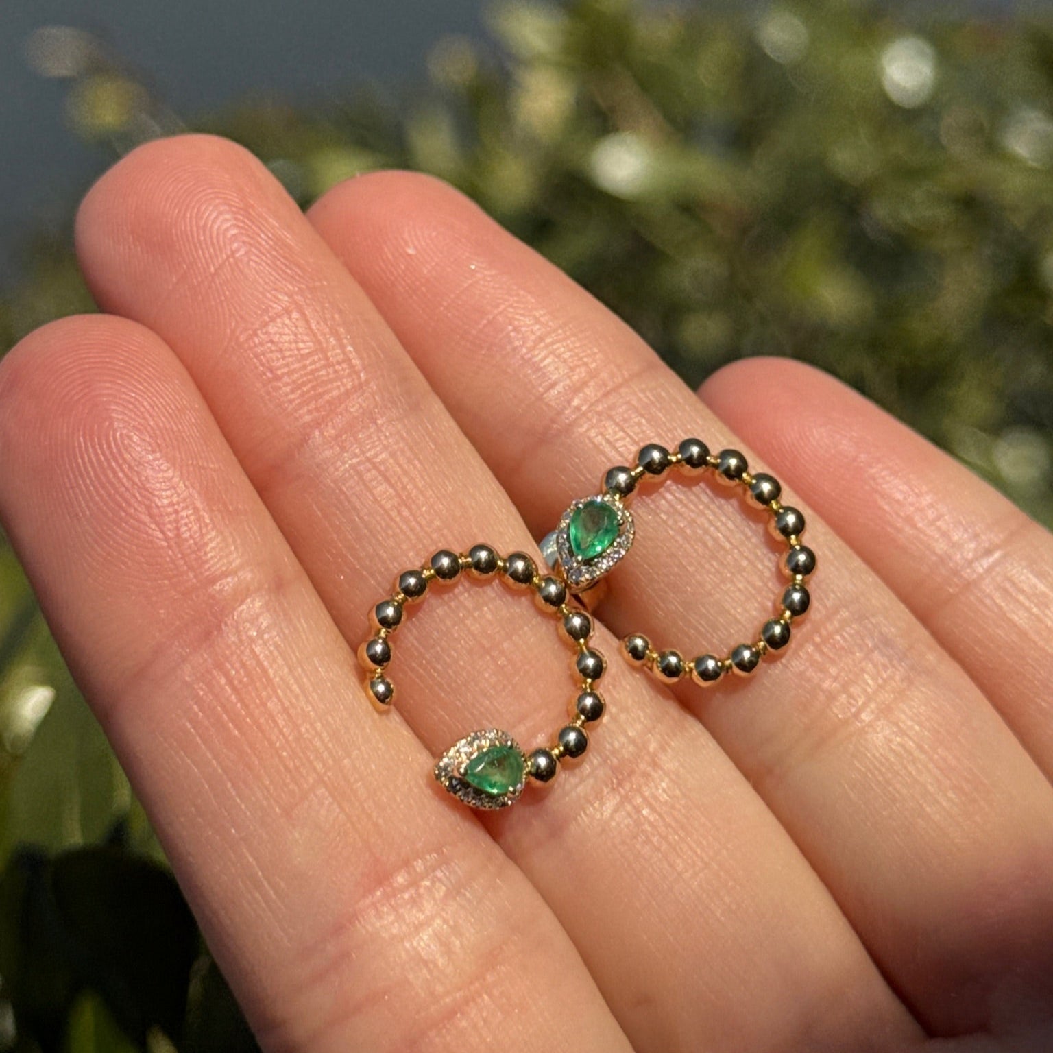 Emerald Green and Gold Half Moon Earring