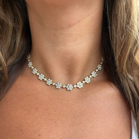 Lab Grown Diamond Flower Tennis Necklace