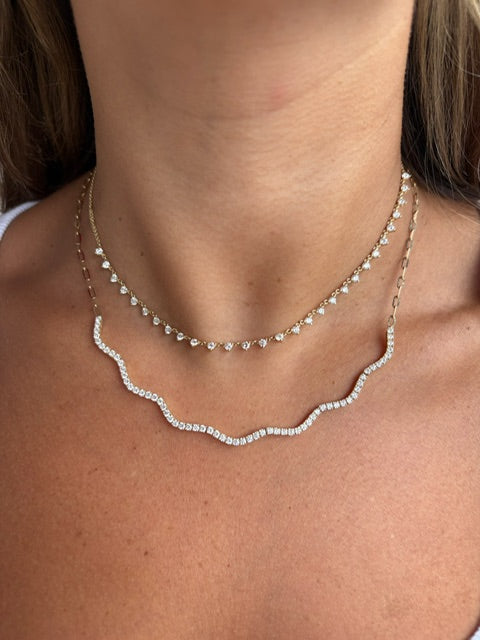 Wave Diamond Paperclip Chain Tennis Necklace