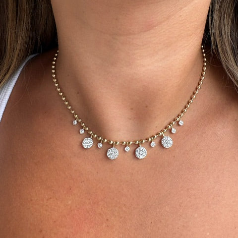 Pavé Disc Fringe Ball Chain Necklace