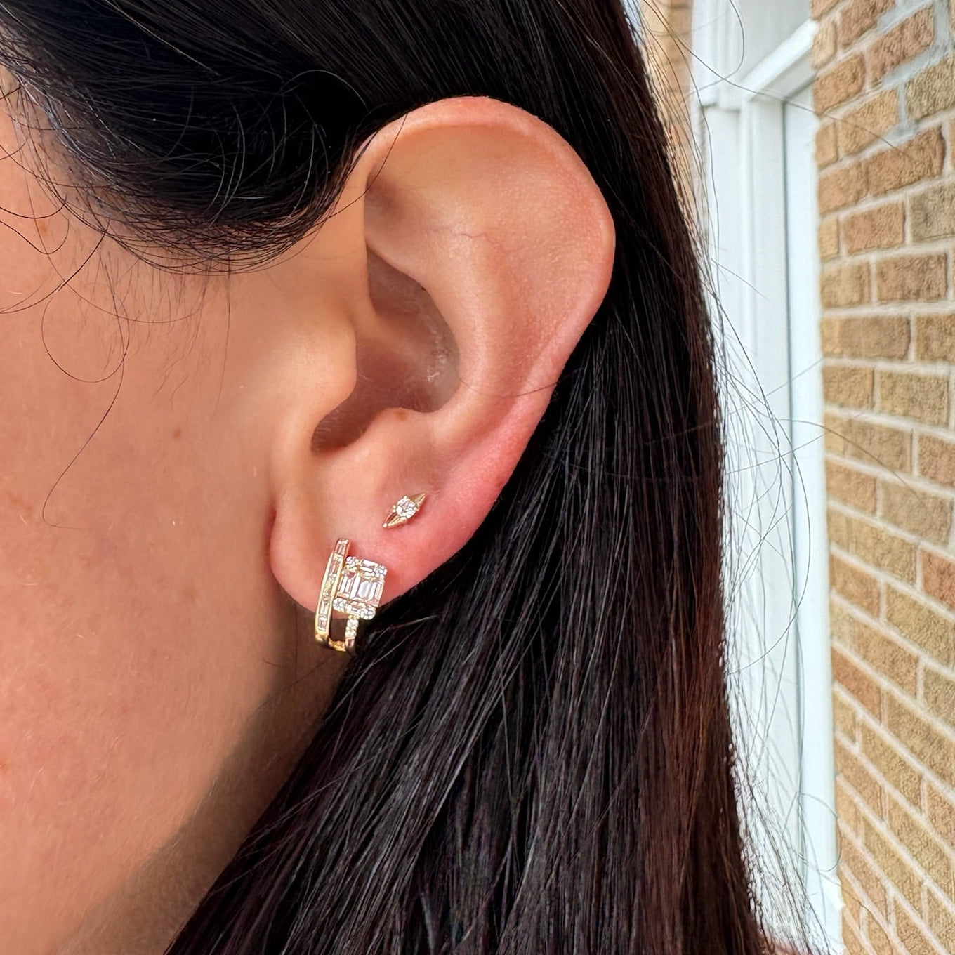 Deco Baguette Huggie Earrings