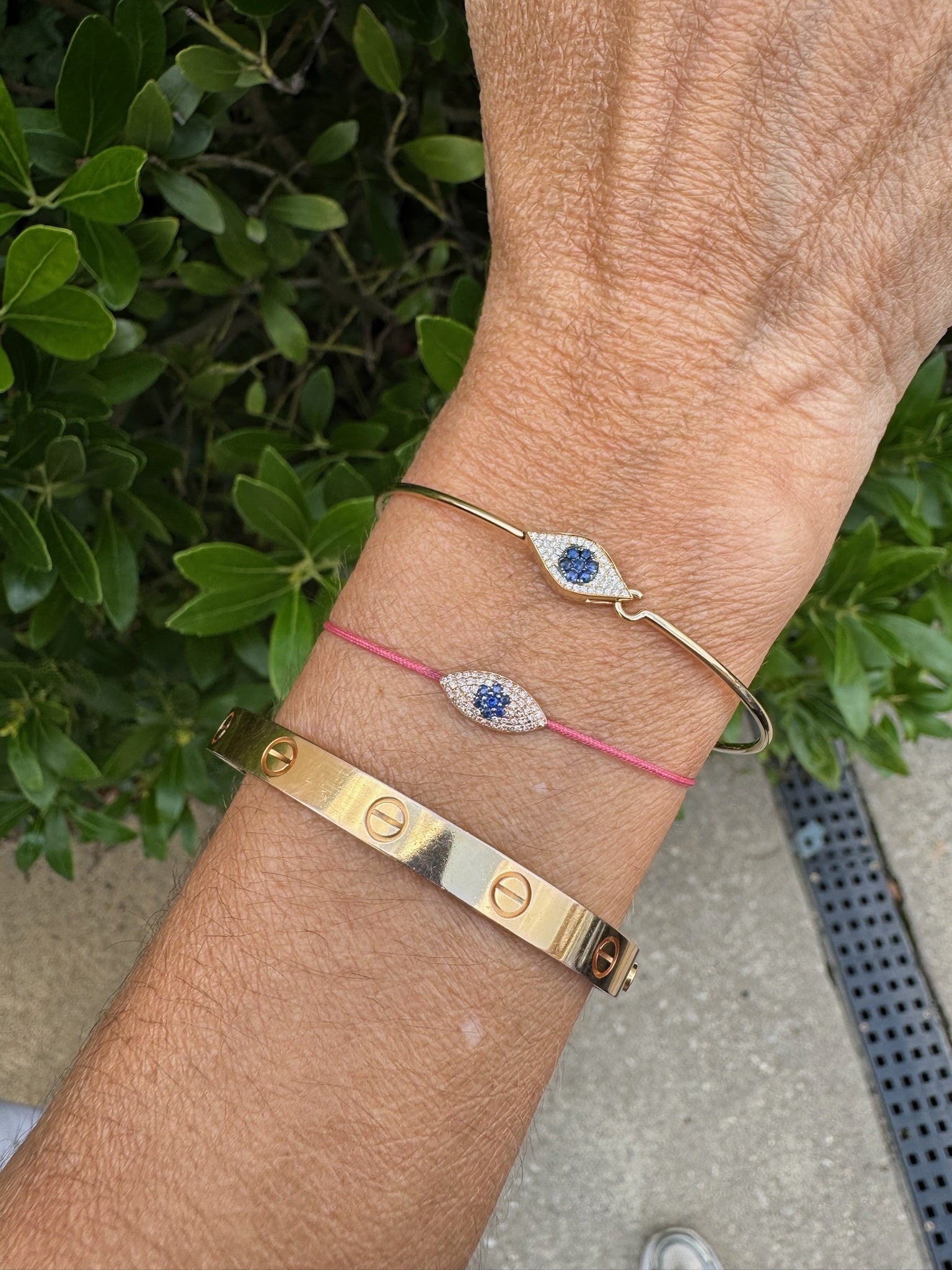 Diamond and Yellow Gold Evil Eye Bangle