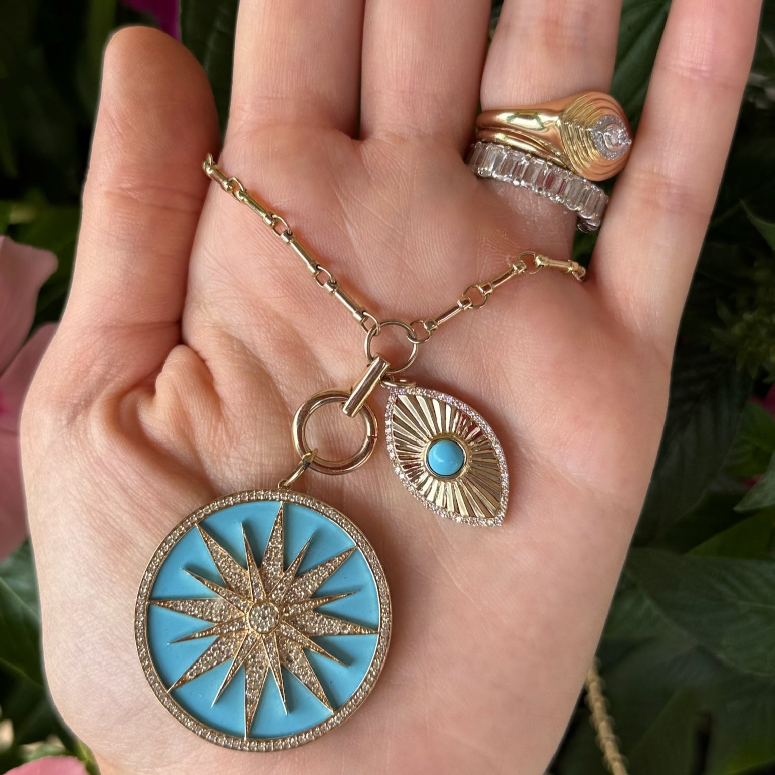Turquoise Compass Medallion Charm