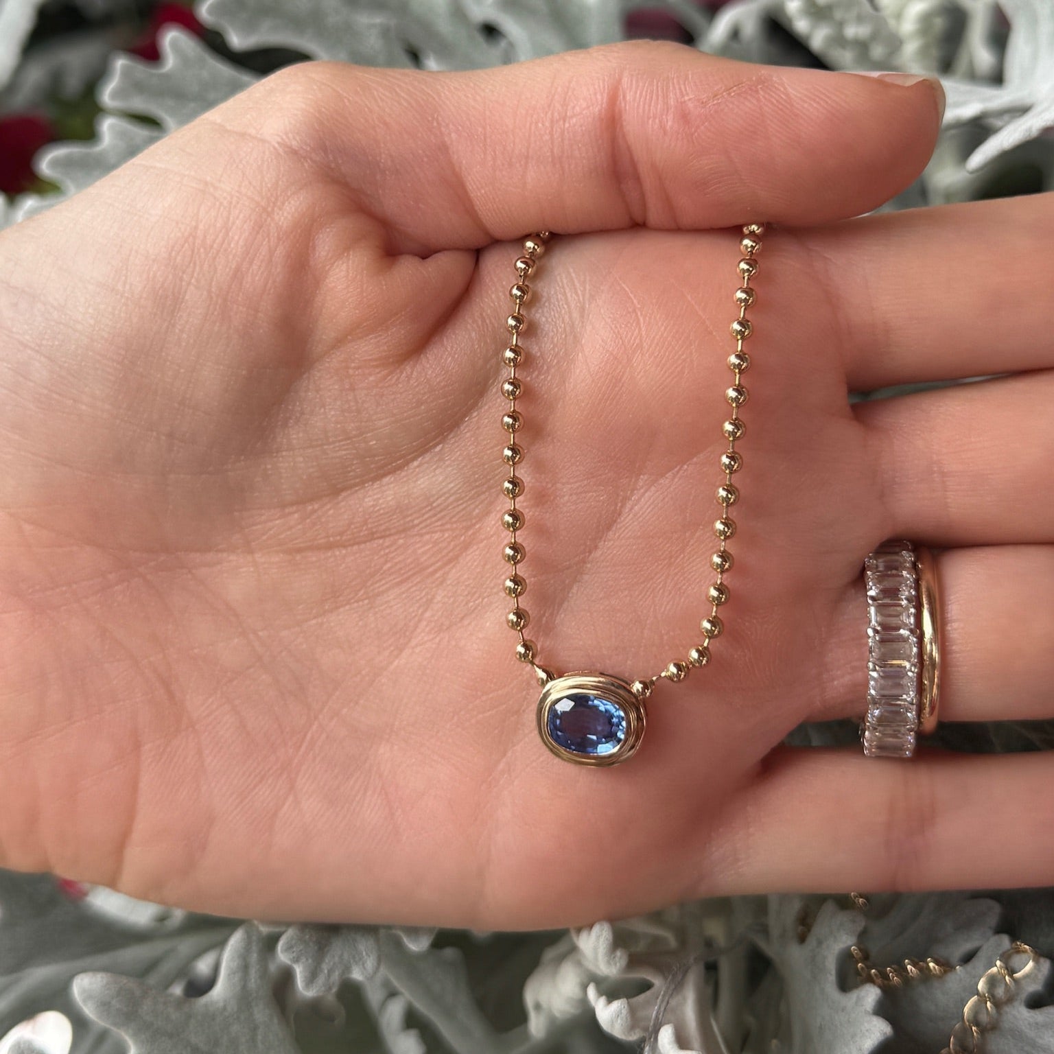 Blue Sapphire Bezel Necklace