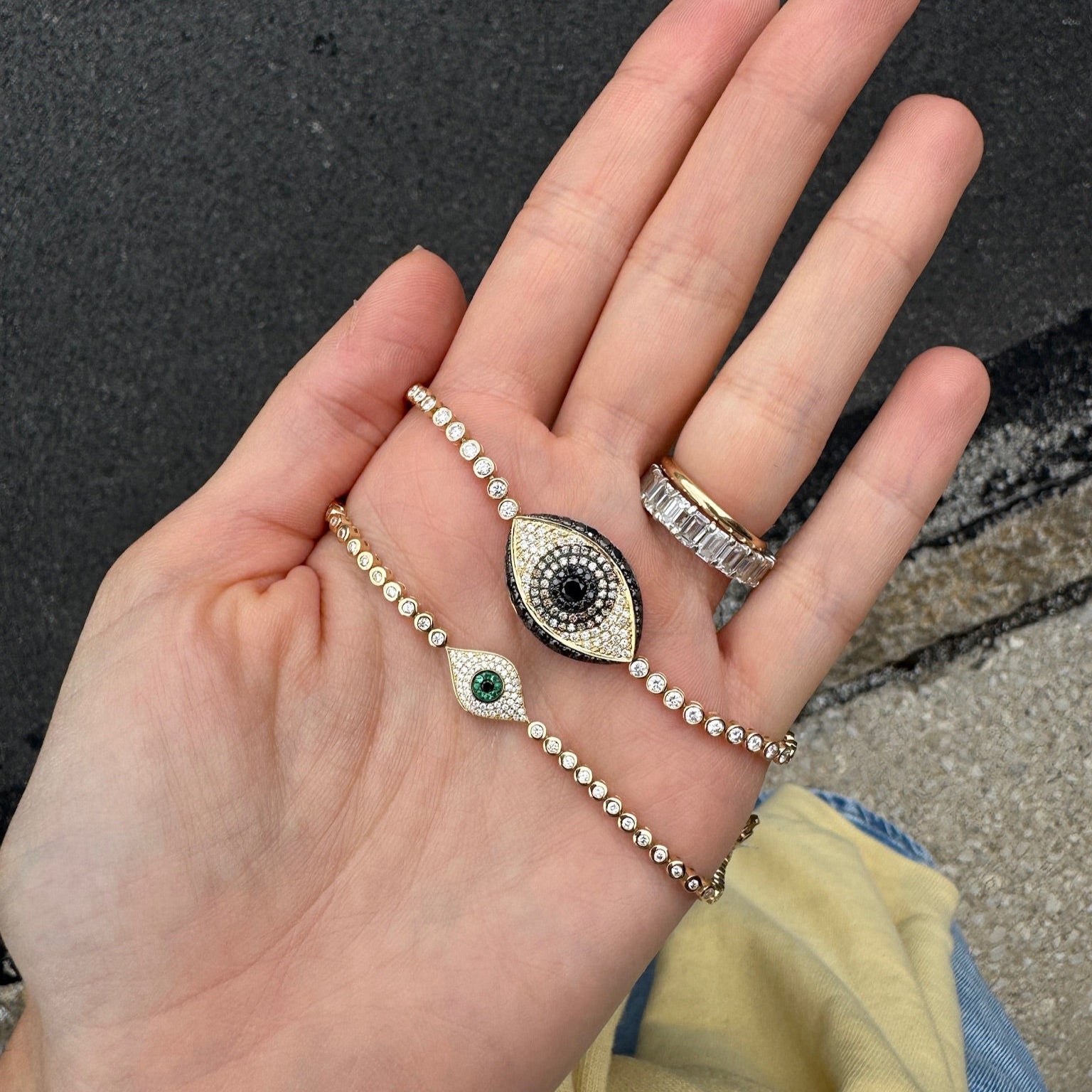 Large Black Diamond Evil Eye Bracelet