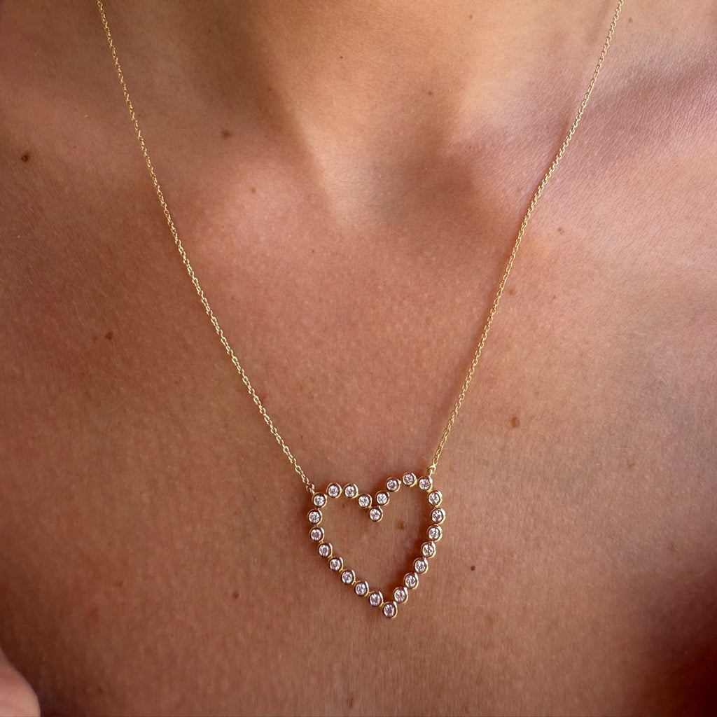Yellow Gold Open Heart Diamond Necklace