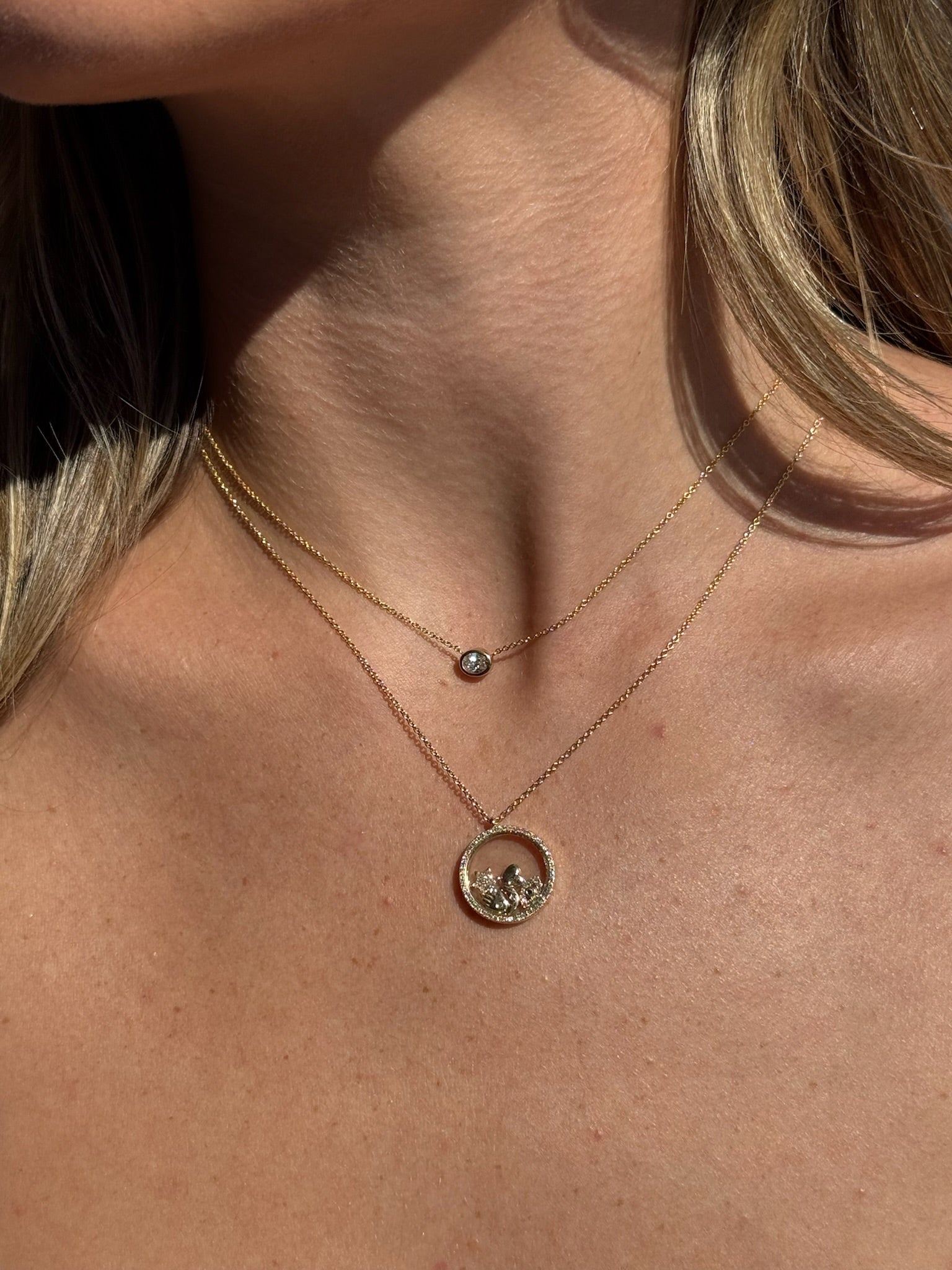 Large Shaky Sun Moon and Star Charm on Necklace